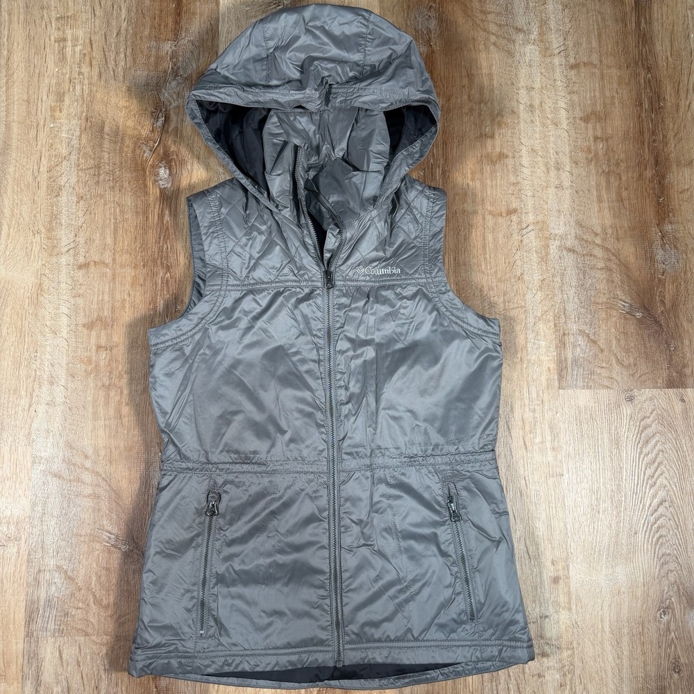 Columbia Women's Size XS Grey Water Resistant Wind Breaker Full Zip Hooded Vest